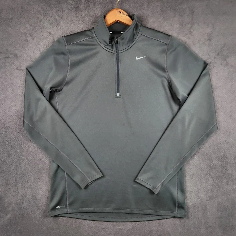 Nike Racer 1/4 Zip Running Shirt Mens Medium Gray Dri-FIT Long Sleeve Pullover‎